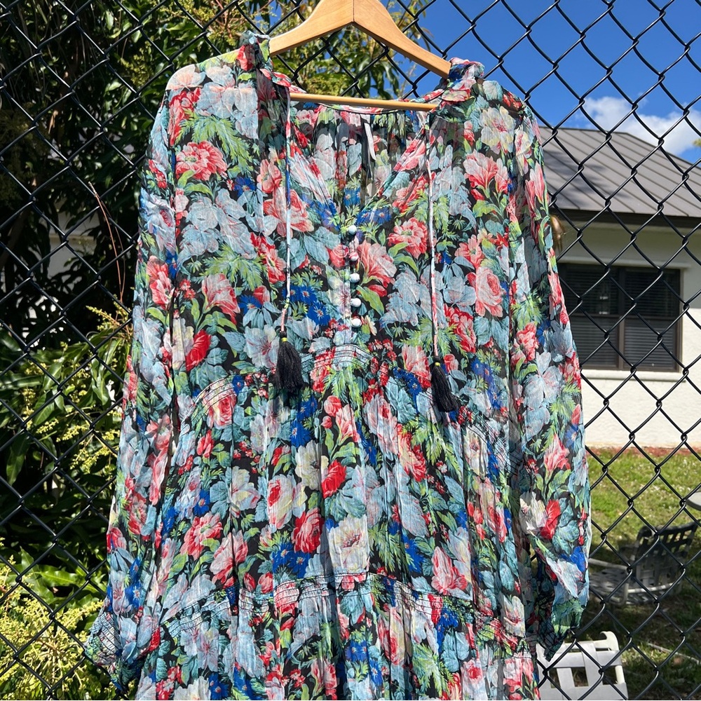 Anthropologie The Marais Printed Chiffon Maxi Dress Floral Boho Long Sleeve XL - Picture 3 of 8